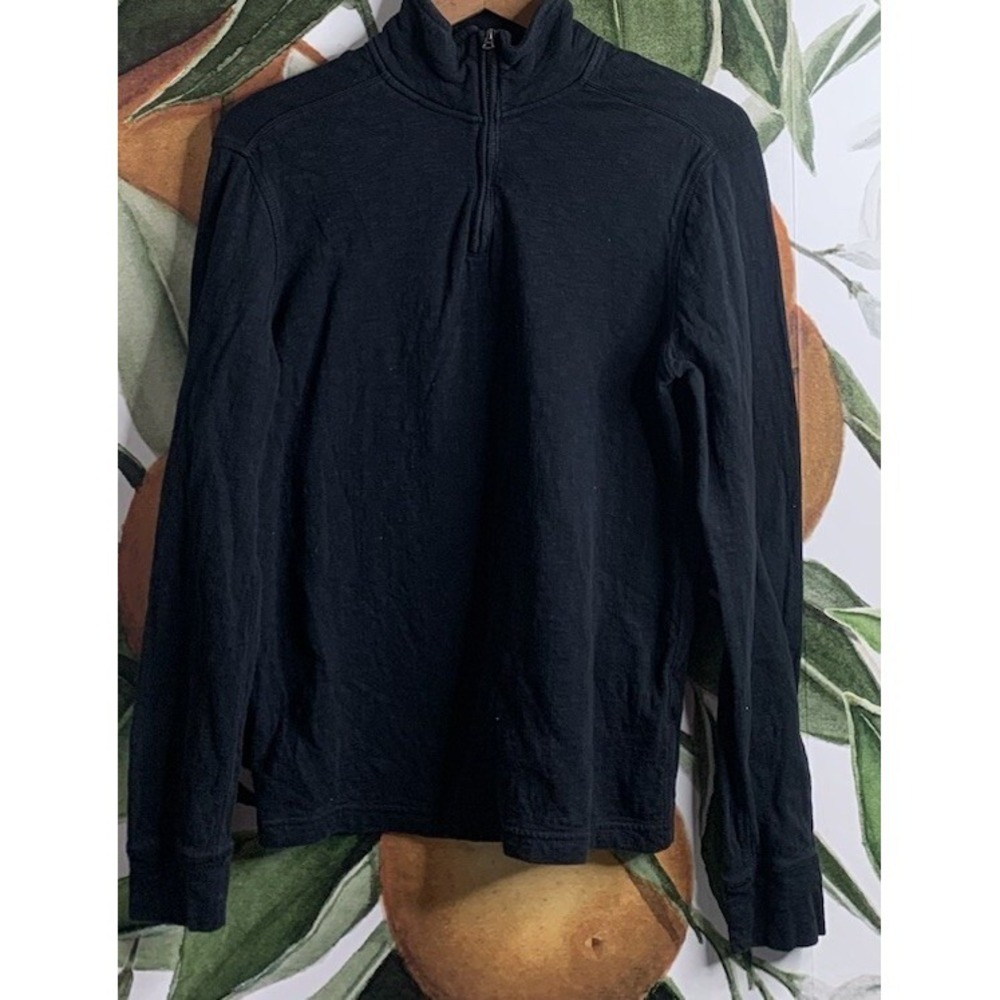 J Crew Mens Medium Black Double-knit half-zip pullover Sweater Cotton